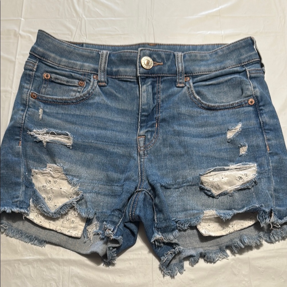 American Eagle Outfitters Ripped Blue Jean Shorts Midi size 4